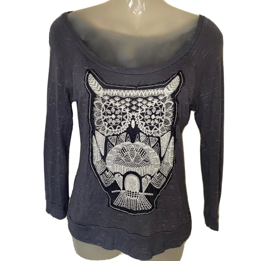 Gray Grey Owl Long Sleeve Shirt Size Small Juniors